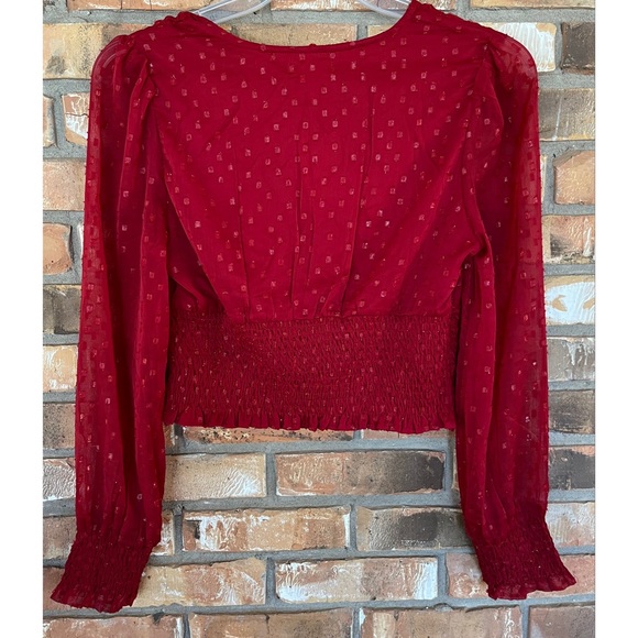 BOG Collective Women’s Long Sleeve Red V-Neck Crop Top Size Large - Picture 2 of 6